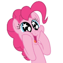 Pinkie Pie with large, sparkling star-shaped eyes and a wide, joyful smile.
