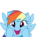 Rainbow Dash with a wide, joyful smile and sparkling eyes looking intensely excited.