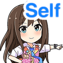 Anime girl with brown hair pointing to herself with a smug smile.