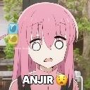 Anime girl with pink hair looking shocked and confused with the text ANJIR below her.