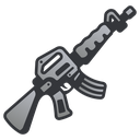 Assault rifle rendered in a flat, stylized gray and black line-art design.