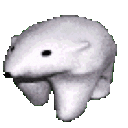 Polar bear undergoing a strange, glitchy transformation where its body folds and shifts repeatedly.