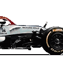 Four Formula 1 race cars lined up side by side in a racing formation.