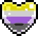 Heart icon colored with yellow, white, purple, and gray stripes in a pixel art style.