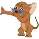 Jerry Mouse crying with large blue tears streaming down his face.