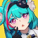 Anime girl with teal hair and star-filled eyes touching her chin in a thoughtful, curious expression.