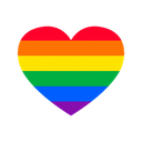 Heart shape filled with the colors of the rainbow in a pixel art style.