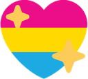 Heart shaped flag with pink, yellow, and blue stripes decorated with two sparkling stars.