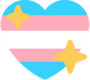 Heart shape colored with the transgender flag stripes and two yellow sparkles.