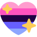 Heart shaped icon featuring the omnisexual pride flag colors with two gold sparkling stars.