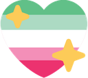 Heart shape colored with the Abrosexual pride flag stripes featuring two yellow sparkling stars.