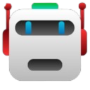 Robot face with a white head, blue eyes, and red side panels.