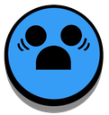 Blue circular face with wide eyes and a gaping mouth expressing shock.