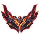 Fiery emblem with sharp, dark wings glowing with intense red and orange flames.