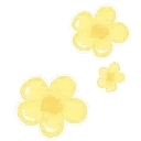 Two yellow flowers with rounded petals floating against a dark background.