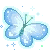 A pixelated blue butterfly with white sparkling accents on its wings.