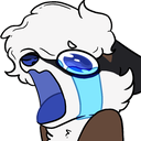 Character wailing with large, exaggerated blue tears streaming down its face.