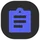Clipboard icon with a blue document on a dark background.