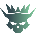 A dark, pixelated hooded figure with a jagged crown silhouette against a dark background.