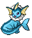 Vaporeon sitting and smiling in a classic pixel art style.