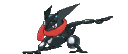 Greninja performing a dabbing pose in a pixel art style.