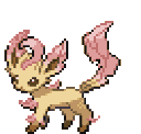 A pixel art Leafeon with pink foliage accents standing in a cute pose.