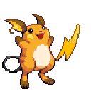 Raichu standing with arms raised in a cheerful, energetic pose.