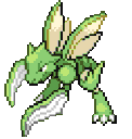 Scyther from Pokémon repeatedly sharpening its scythe-like arms in a pixelated animation.