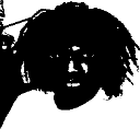 Bart Simpson silhouette in high-contrast black and white with an unsettling, distorted expression.