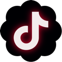 TikTok logo glowing in red against a black background.