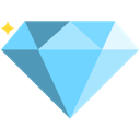 A blue diamond with sparkling highlights on a dark background.
