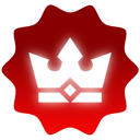White crown centered inside a red starburst badge.
