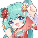 Anime girl with teal hair cheering with a fist raised and sparkling effects around her.
