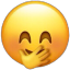 Yellow face covering its mouth with a hand while smiling and laughing.