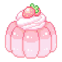 Strawberry jelly topped with whipped cream in a pixel art style.