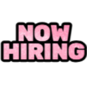 Now Hiring text in bold pink letters on a black background.