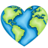 Earth shaped like a heart with blue oceans and green continents.