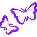 Two purple pixel-art butterflies flying against a solid black background.