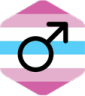Femboy pride flag with a black male gender symbol centered on a hexagonal background.