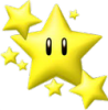 Super Mario invincibility star with a smiling face surrounded by smaller sparkling stars.