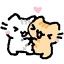 Two kittens, one white and one orange, hugging each other tightly with a small pink heart floating above them.