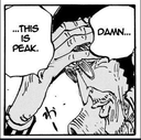 Kizaru from One Piece covering his face with his hand in awe with the text Damn This Is Peak.
