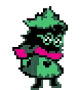 Ralsei from Deltarune performs a sequence of walking and pointing animations in a pixel art style.