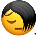 Yellow smiley face with a black side-swept emo hairstyle and a bored expression.