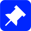 White pushpin icon centered on a bright blue square background.