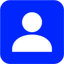 User profile silhouette icon centered on a solid blue square background.