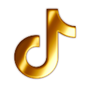 TikTok logo rendered in a shiny, metallic gold texture against a dark background.
