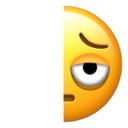 A yellow emoji face cut in half by a black shadow, showing a tired and annoyed expression.