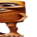 A distorted, tan-colored creature with one large eye peering from the right side of the frame with a mischievous expression.