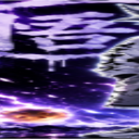 A distorted, deep-fried purple and black image representing extreme motion and cosmic energy.